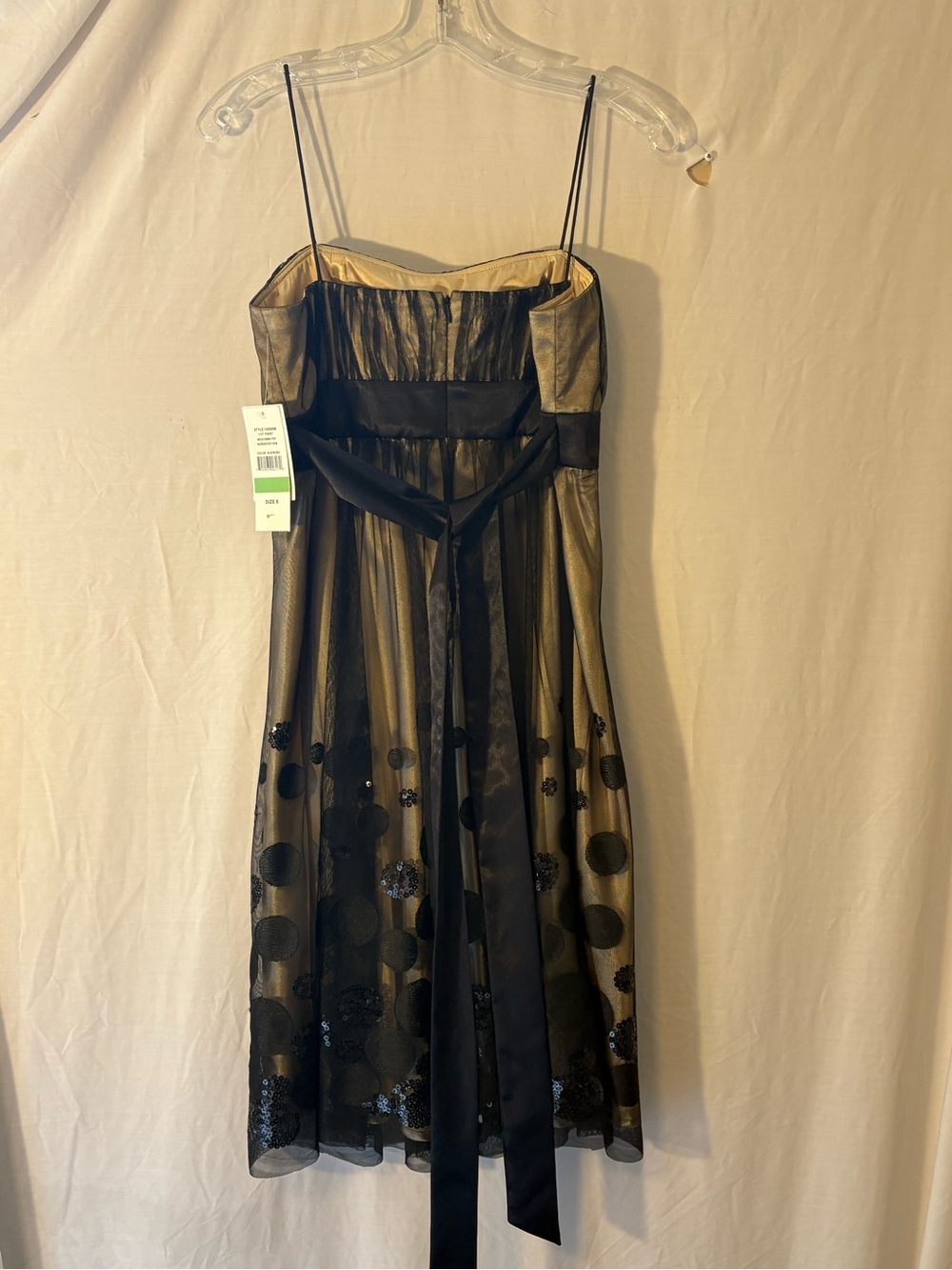 S.L. Fashions Black and Gold Strapless Polka Dot Mesh Dress - Picture 2 of 6